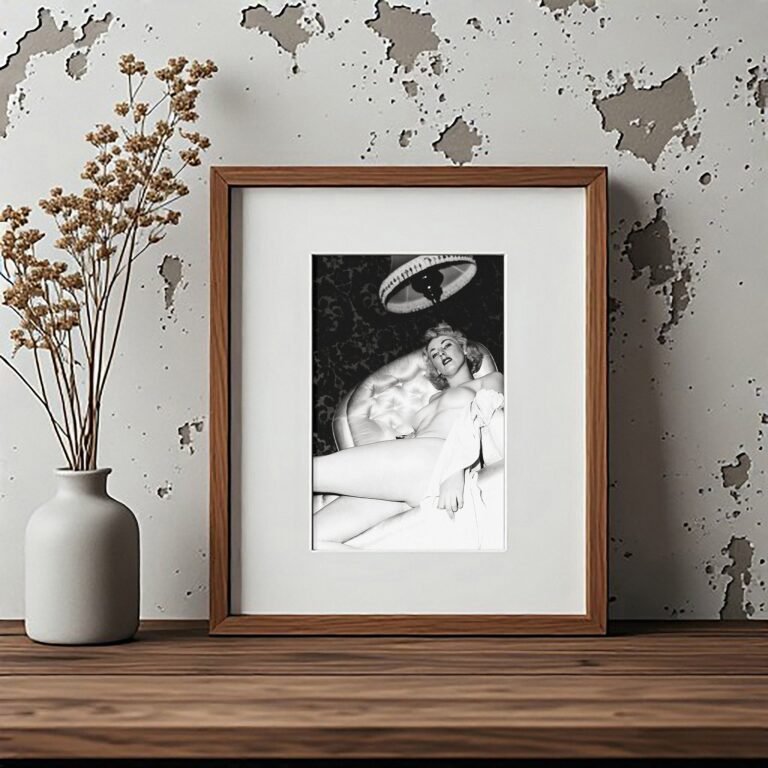 Pin-Up & Glamour Reclining Pin-Up Pose with a Playful Hat Prop and Soft Shadows 4x6 Photo Print