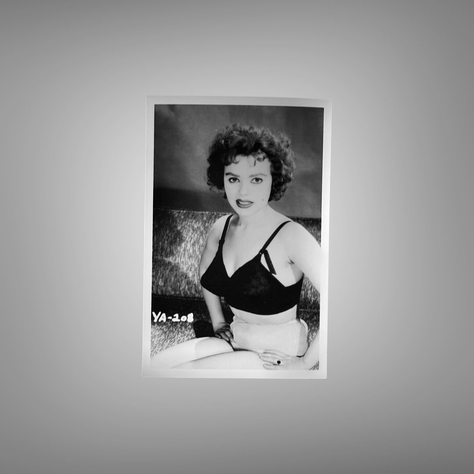Pin-Up & Glamour Black Bra Studio Portrait with Direct Vintage Glamour Presence 4x6 Photo Print