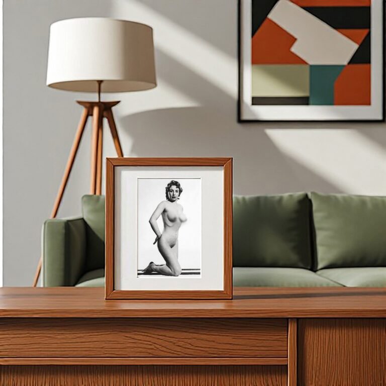 Pin-Up & Glamour Kneeling Studio Figure Pose with Soft Monochrome Light 4x6 Photo Print