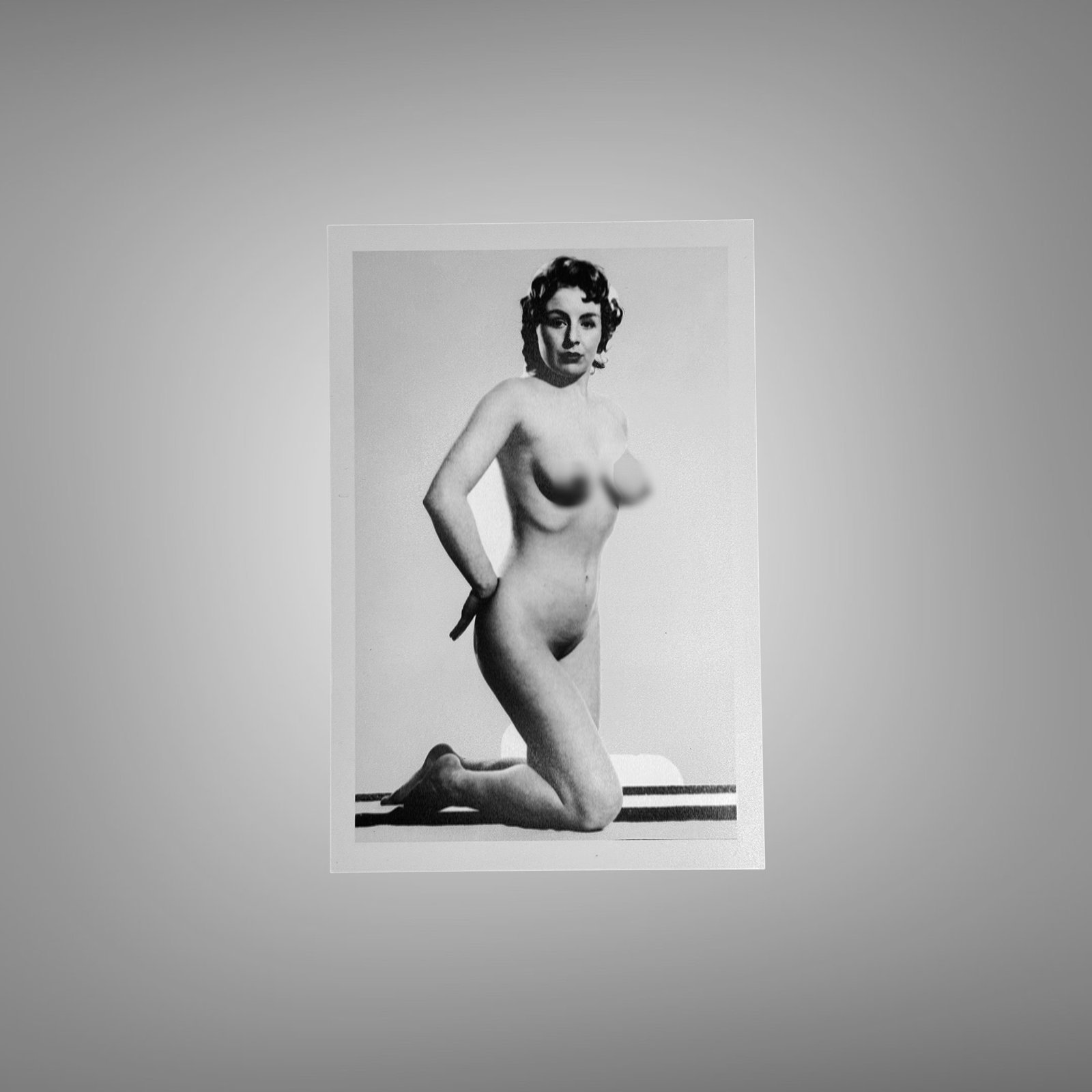 Pin-Up & Glamour Kneeling Studio Figure Pose with Soft Monochrome Light 4x6 Photo Print