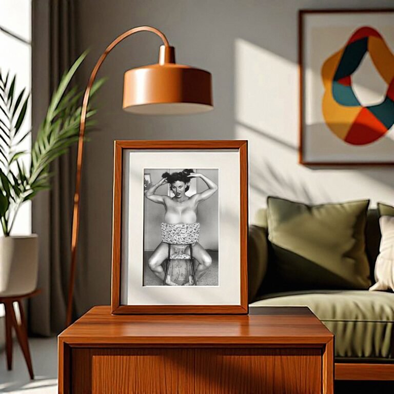 Pin-Up & Glamour Seated Stool Glamour Pose with Patterned Bodice Detail 4x6 Photo Print