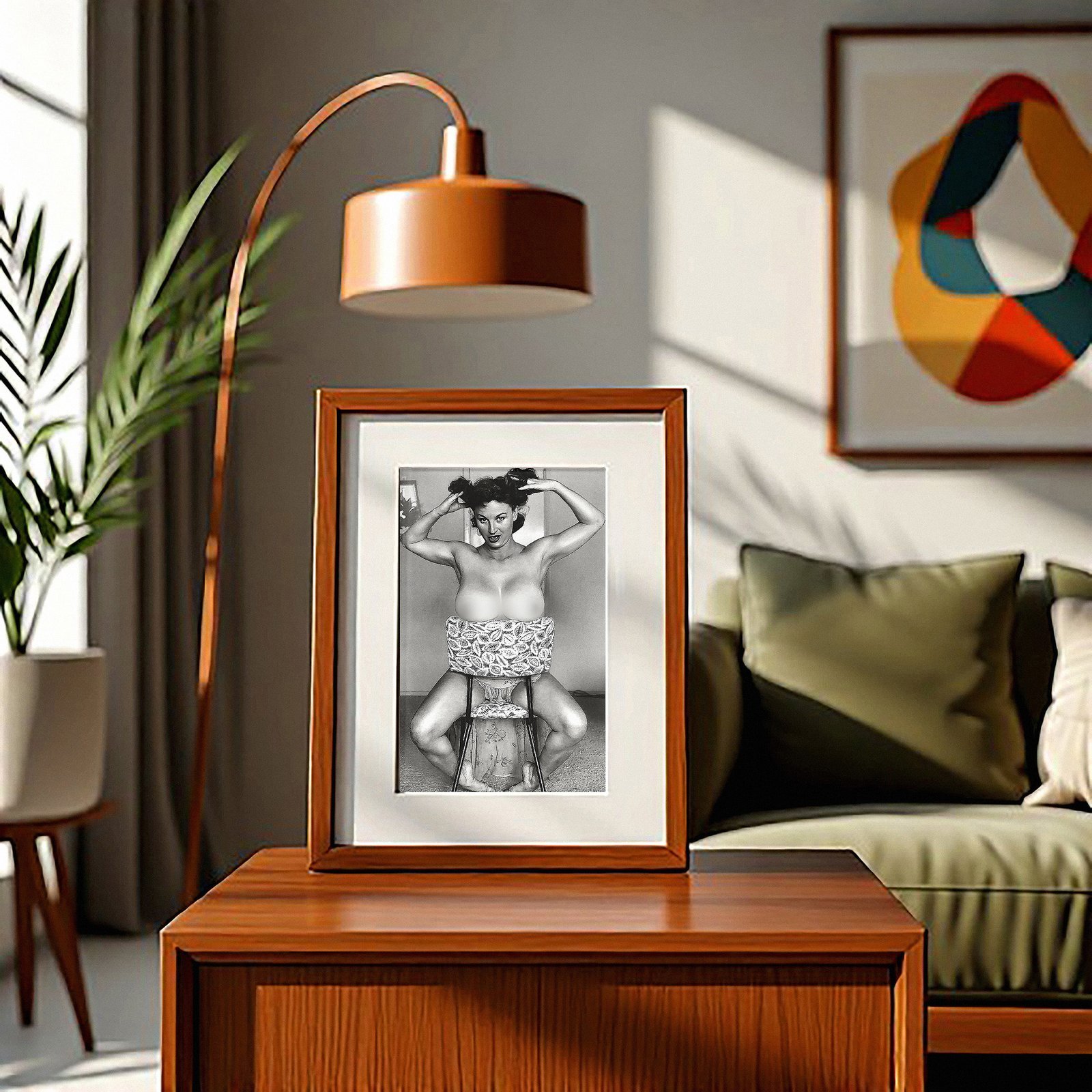 Pin-Up & Glamour Seated Stool Glamour Pose with Patterned Bodice Detail 4x6 Photo Print