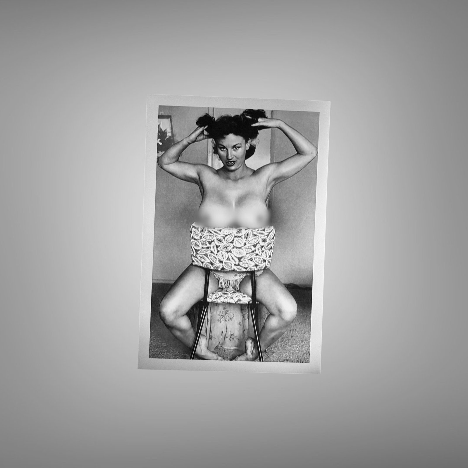 Pin-Up & Glamour Seated Stool Glamour Pose with Patterned Bodice Detail 4x6 Photo Print