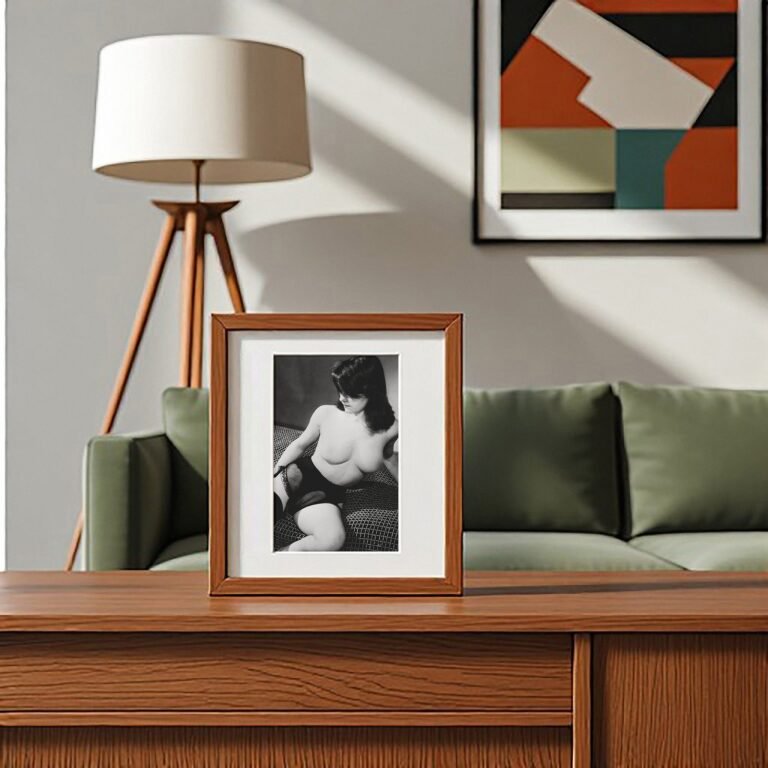 Pin-Up & Glamour Mesh Chair Boudoir Pose with Glossy Monochrome Contrast 4x6 Photo Print