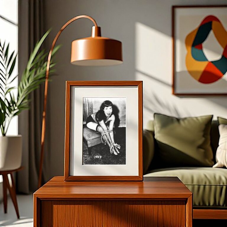 Pin-Up & Glamour Dark-haired Seated Stocking Pose with Polished Black-and-white Contrast 4x6 Photo Print