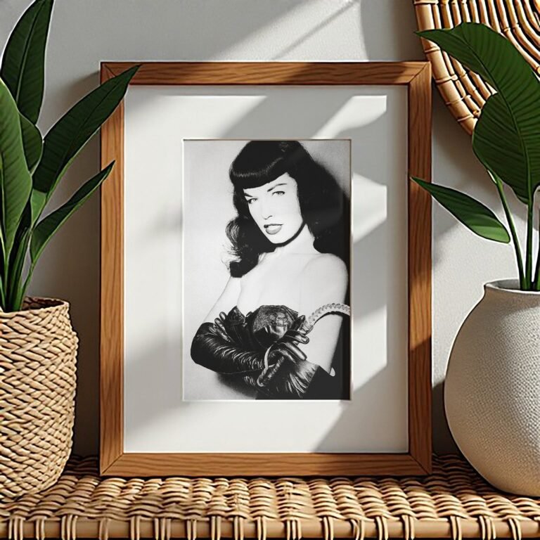 Pin-Up & Glamour Dark-haired Gloved Bust Portrait with Polished Black-and-white Contrast 4x6 Photo Print