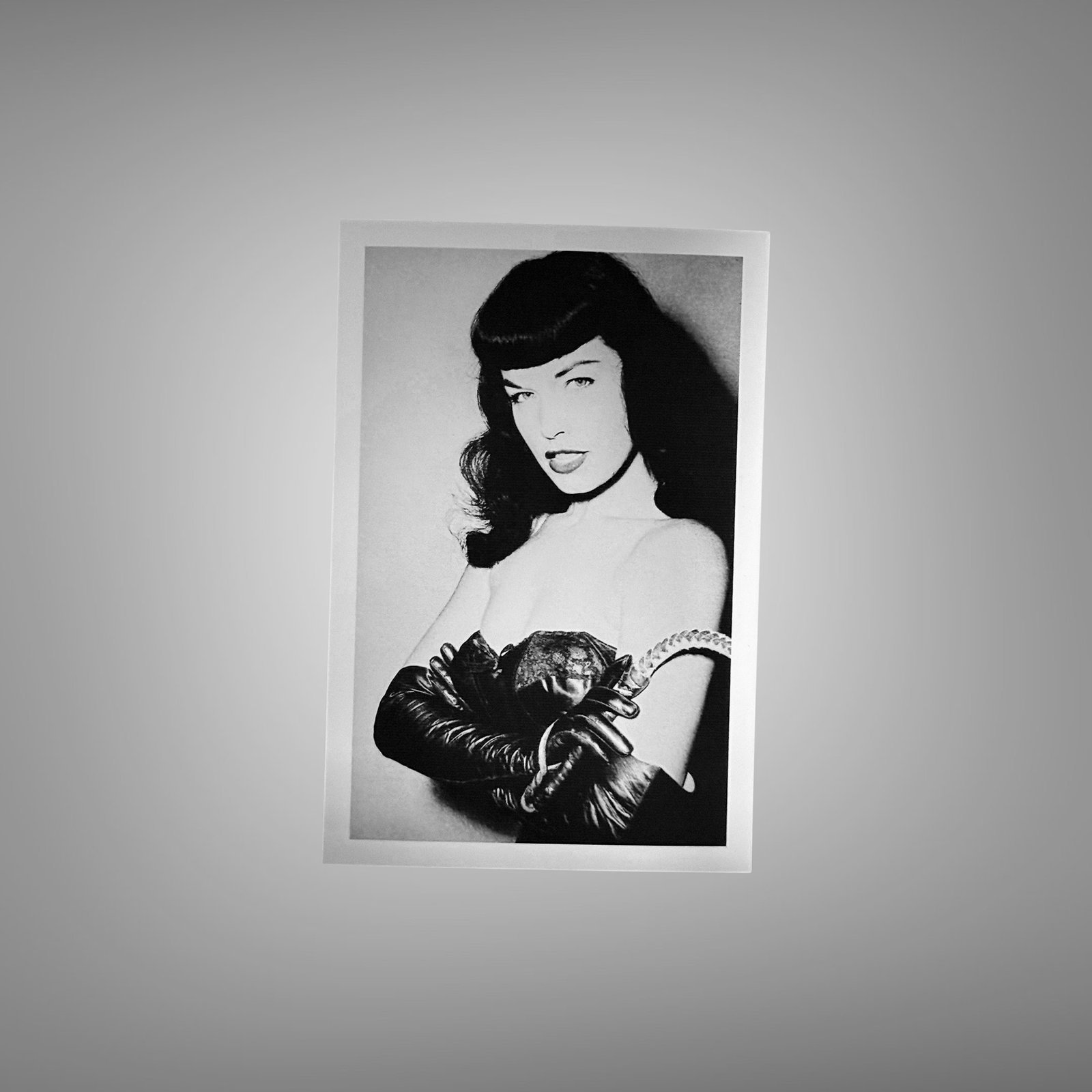 Pin-Up & Glamour Dark-haired Gloved Bust Portrait with Polished Black-and-white Contrast 4x6 Photo Print