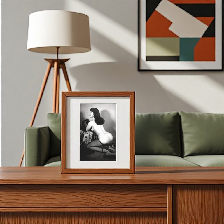 Pin-Up & Glamour Dark-haired Reclining Stockings Pose with Polished Black-and-white Contrast 4x6 Photo Print