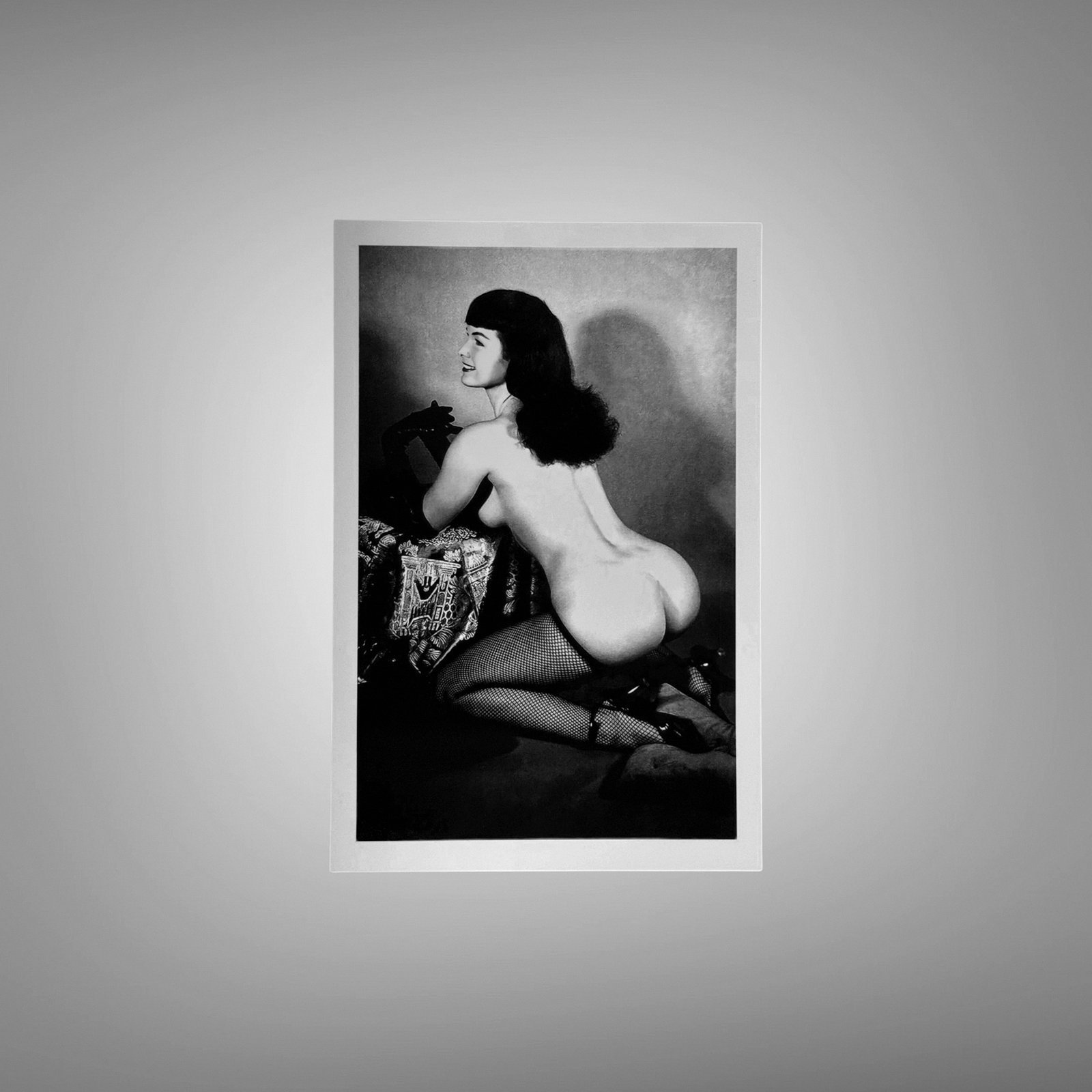 Pin-Up & Glamour Dark-haired Reclining Stockings Pose with Polished Black-and-white Contrast 4x6 Photo Print