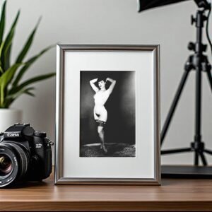 Pin-Up & Glamour Dark-haired Hands-raised Standing Pose with Polished Black-and-white Contrast 4x6 Photo Print