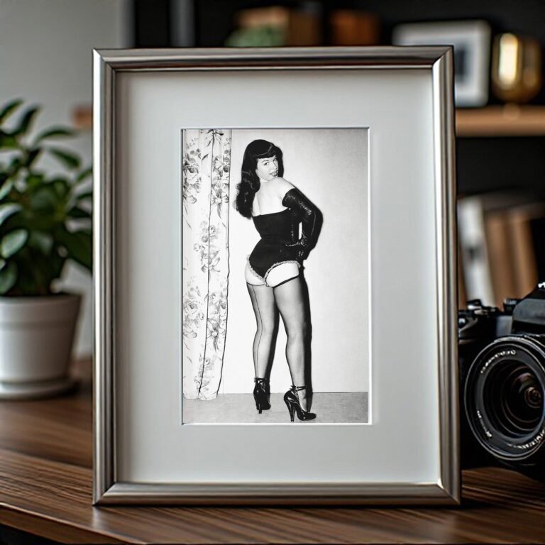 Pin-Up & Glamour Dark-haired Standing Corset Portrait with Polished Black-and-white Contrast 4x6 Photo Print