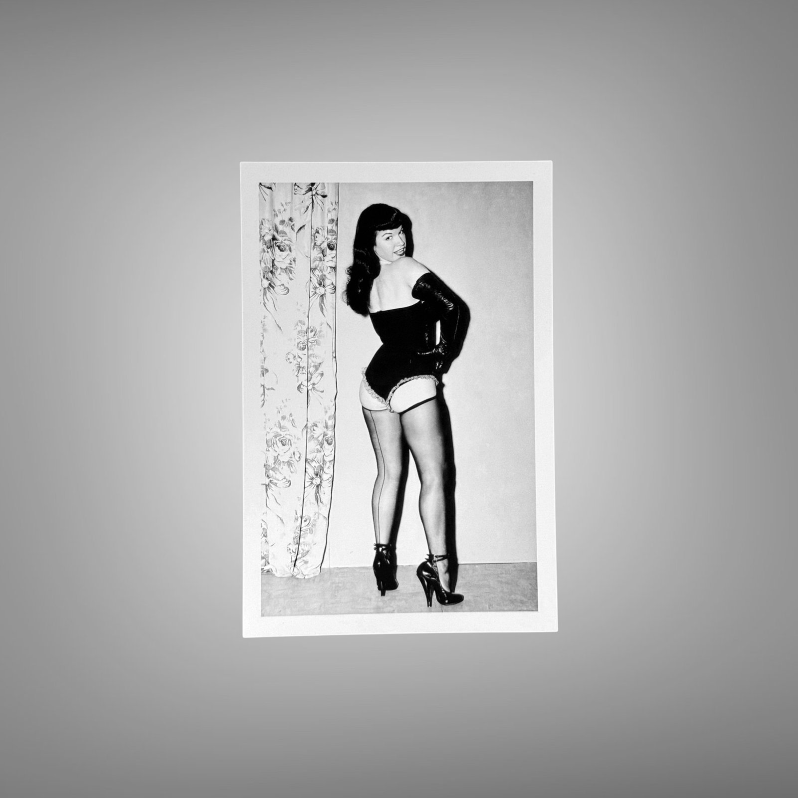 Pin-Up & Glamour Dark-haired Standing Corset Portrait with Polished Black-and-white Contrast 4x6 Photo Print