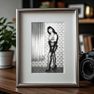 Pin-Up & Glamour Dark-haired Full-length Stockings Portrait with Polished Black-and-white Contrast 4x6 Photo Print