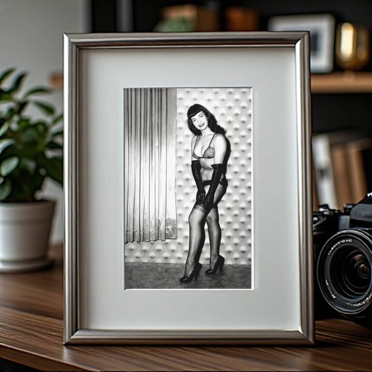 Pin-Up & Glamour Dark-haired Full-length Stockings Portrait with Polished Black-and-white Contrast 4x6 Photo Print