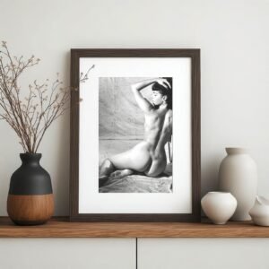 Pin-Up & Glamour Dark-haired Side Profile Studio Figure with Polished Black-and-white Contrast 4x6 Photo Print