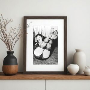 Pin-Up & Glamour Dark-haired Fan and Garter Studio Pose with Polished Black-and-white Contrast 4x6 Photo Print