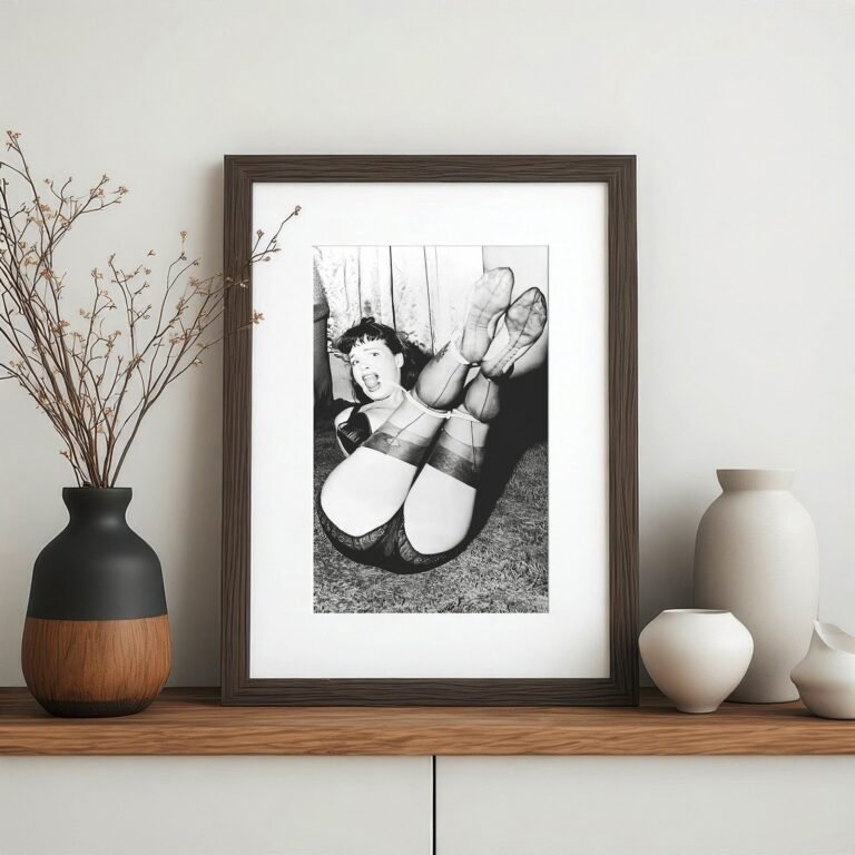 Pin-Up & Glamour Dark-haired Fan and Garter Studio Pose with Polished Black-and-white Contrast 4x6 Photo Print