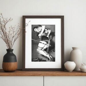 Pin-Up & Glamour Dark-haired Strap-and-chair Studio Scene with Polished Black-and-white Contrast 4x6 Photo Print