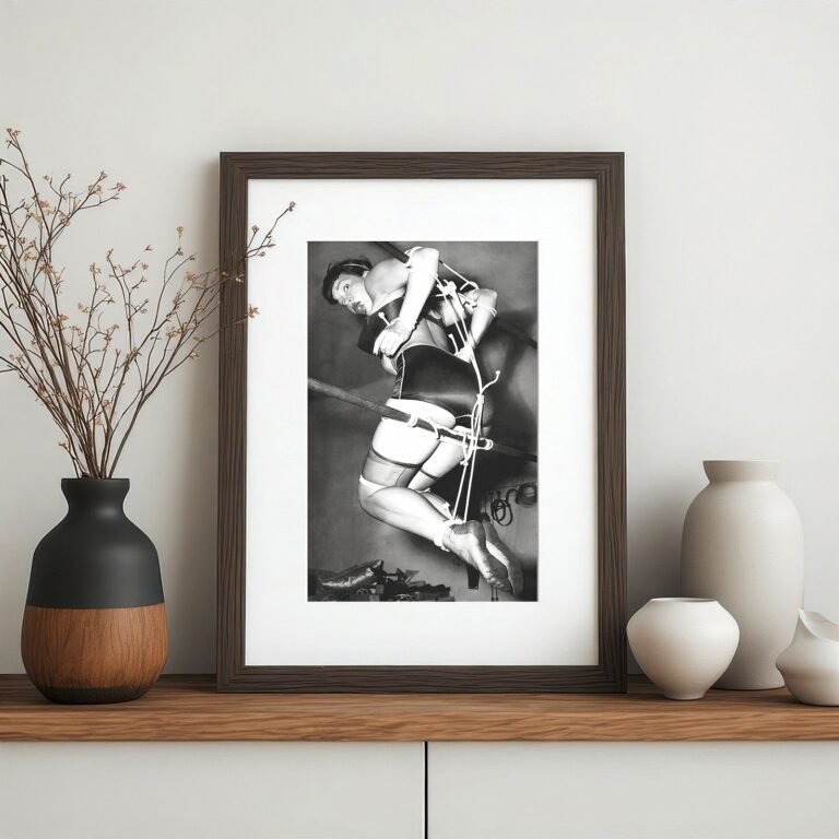 Pin-Up & Glamour Dark-haired Strap-and-chair Studio Scene with Polished Black-and-white Contrast 4x6 Photo Print