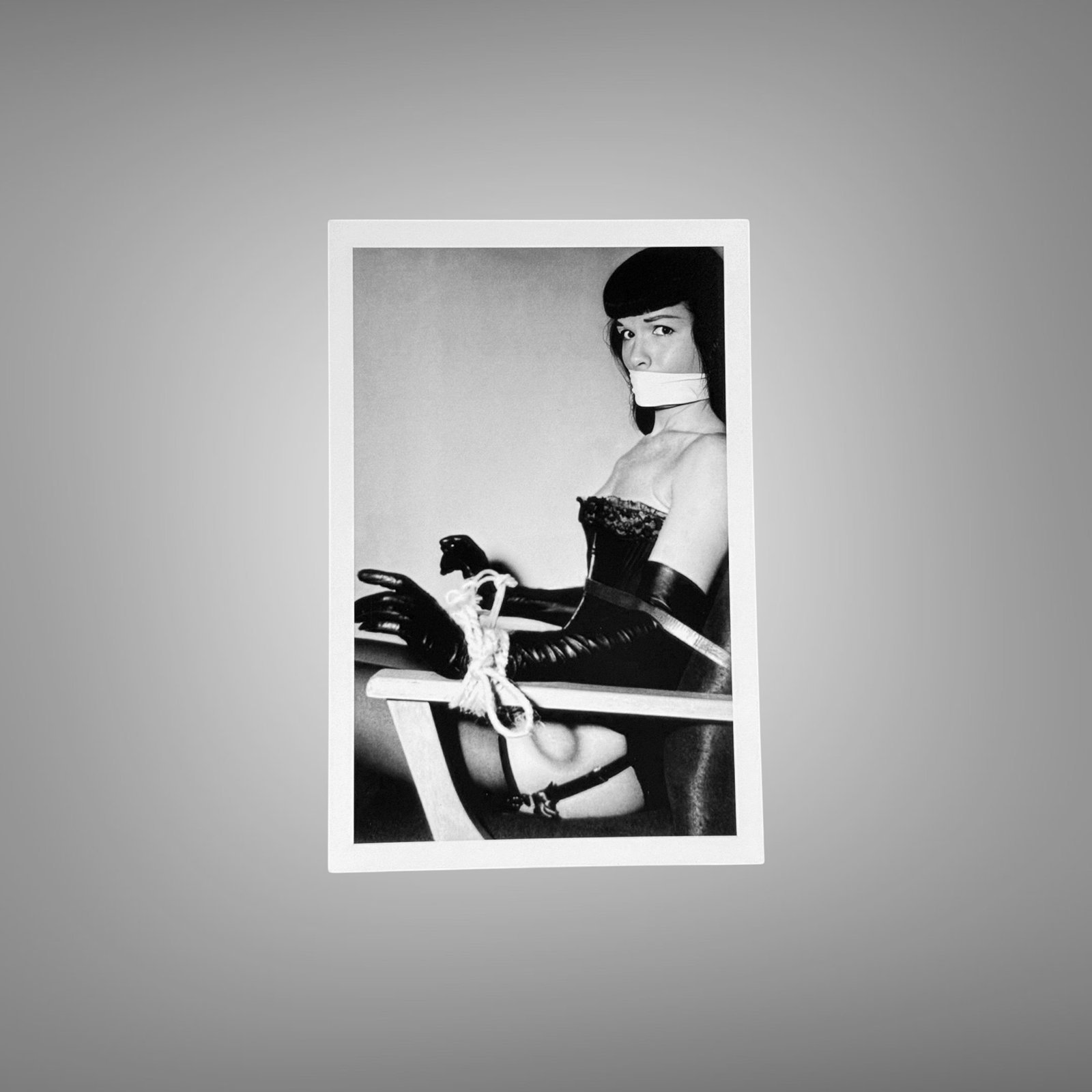 Pin-Up & Glamour Dark-haired Masked Seated Portrait with Polished Black-and-white Contrast 4x6 Photo Print