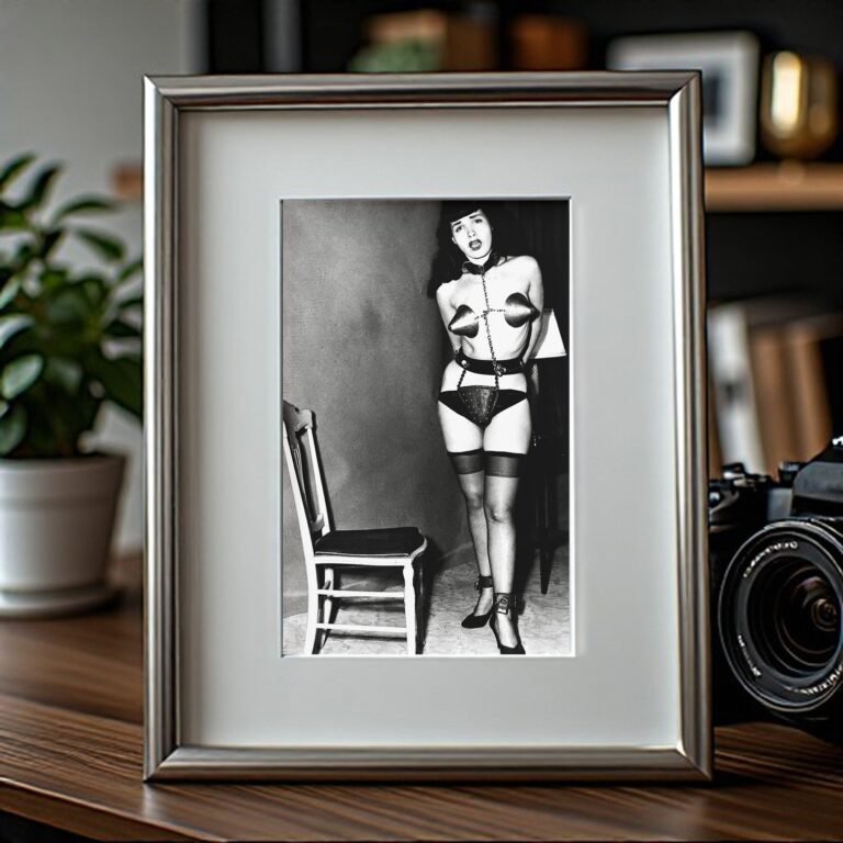 Pin-Up & Glamour Dark-haired Full-length Corset Portrait with Polished Black-and-white Contrast 4x6 Photo Print