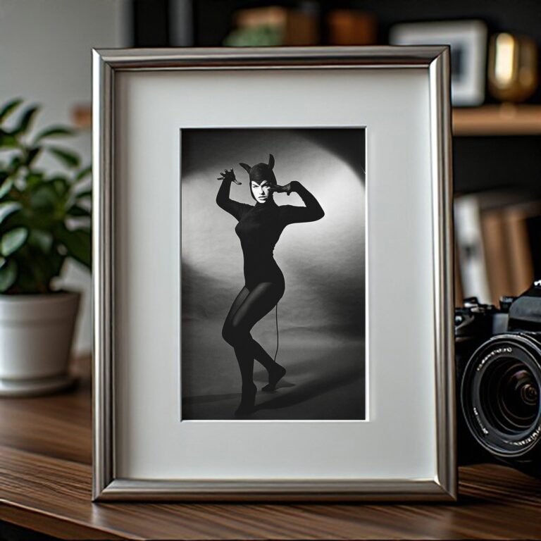 Pin-Up & Glamour Dark-haired Black Silhouette Standing Pose with Polished Black-and-white Contrast 4x6 Photo Print