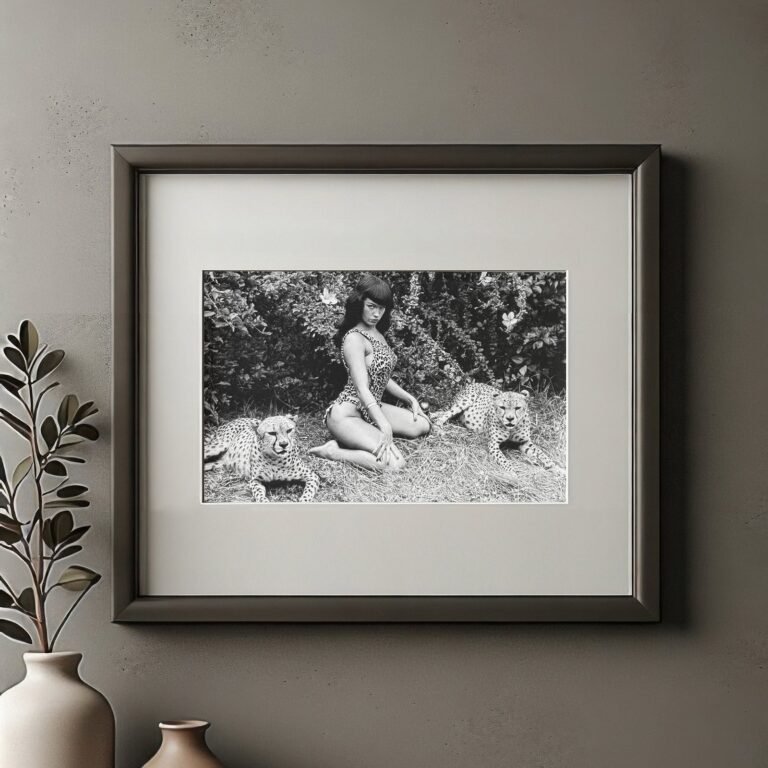 Pin-Up & Glamour Dark-haired Outdoor Leopard-print Pin-Up Scene with Polished Black-and-white Contrast 4x6 Photo Print