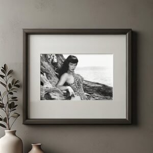 Pin-Up & Glamour Dark-haired Outdoor Tree-and-leopard Print Pose with Polished Black-and-white Contrast 4x6 Photo Print