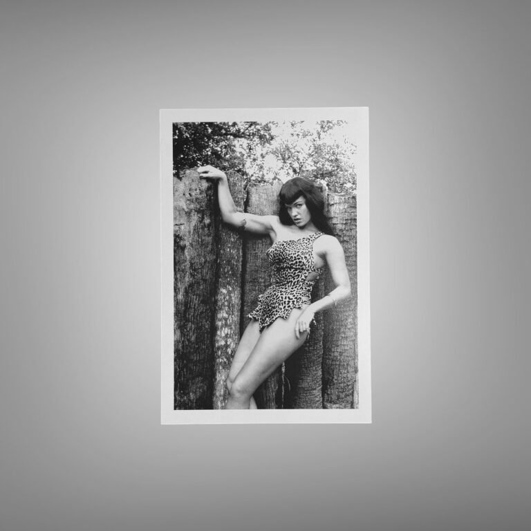 Pin-Up & Glamour Dark-haired Standing Leopard Print Portrait with Polished Black-and-white Contrast 4x6 Photo Print