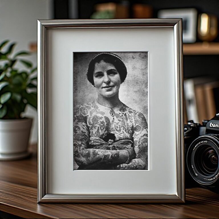 Pin-Up & Glamour Tattooed Woman Front-facing Portrait with Parlor-era Styling 4x6 Photo Print