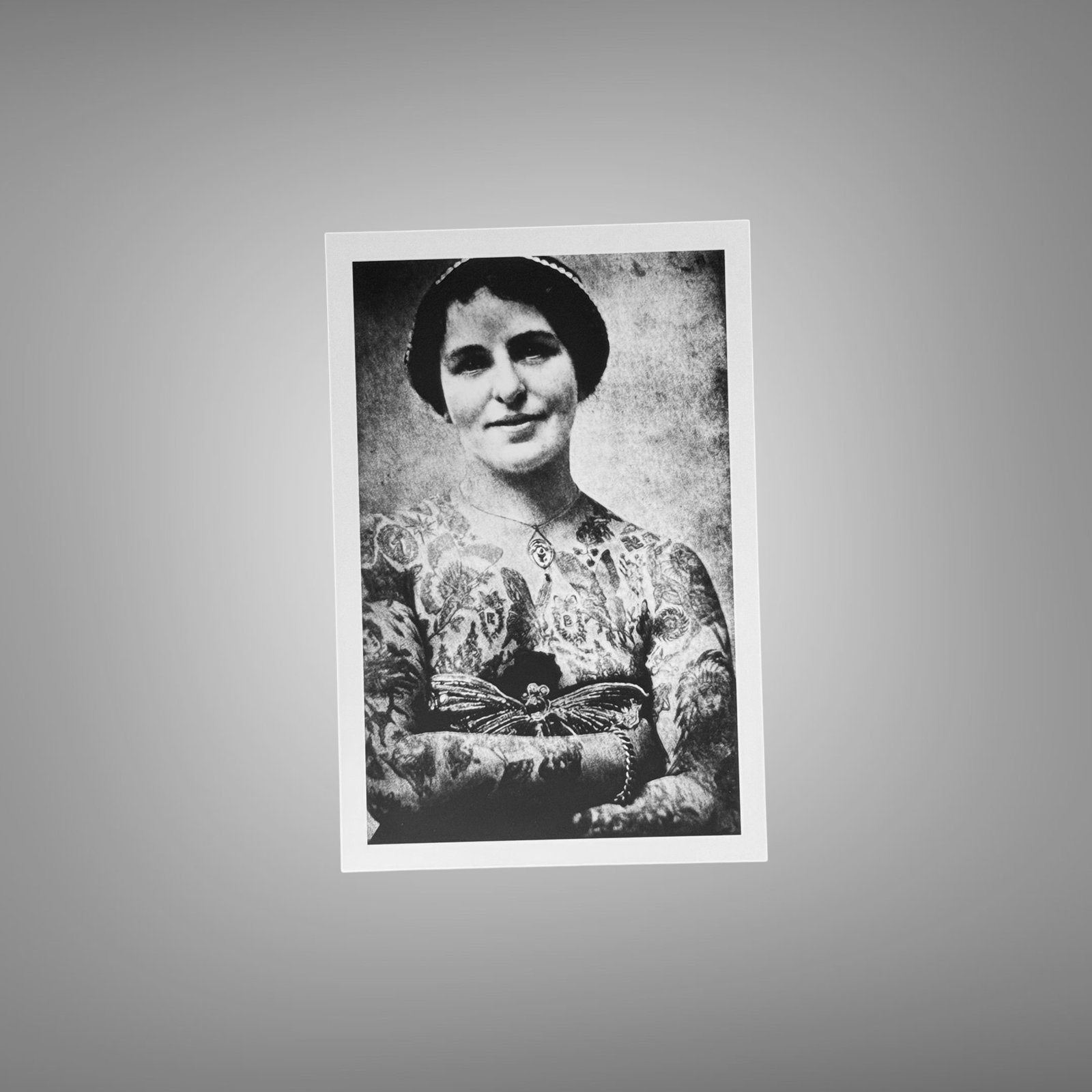 Pin-Up & Glamour Tattooed Woman Front-facing Portrait with Parlor-era Styling 4x6 Photo Print