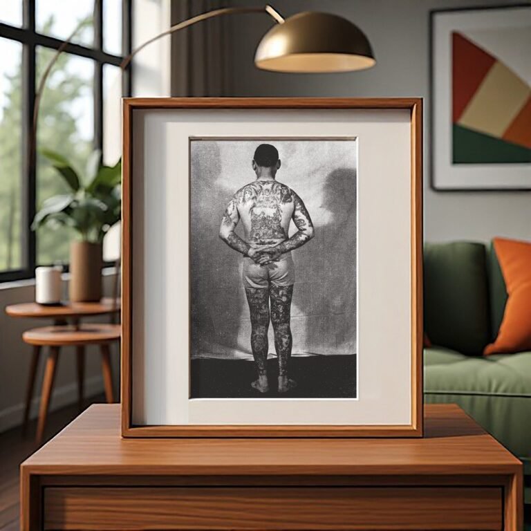 Pin-Up & Glamour Tattooed Man Back-view Figure Portrait with Full-body Ink Detail 4x6 Photo Print