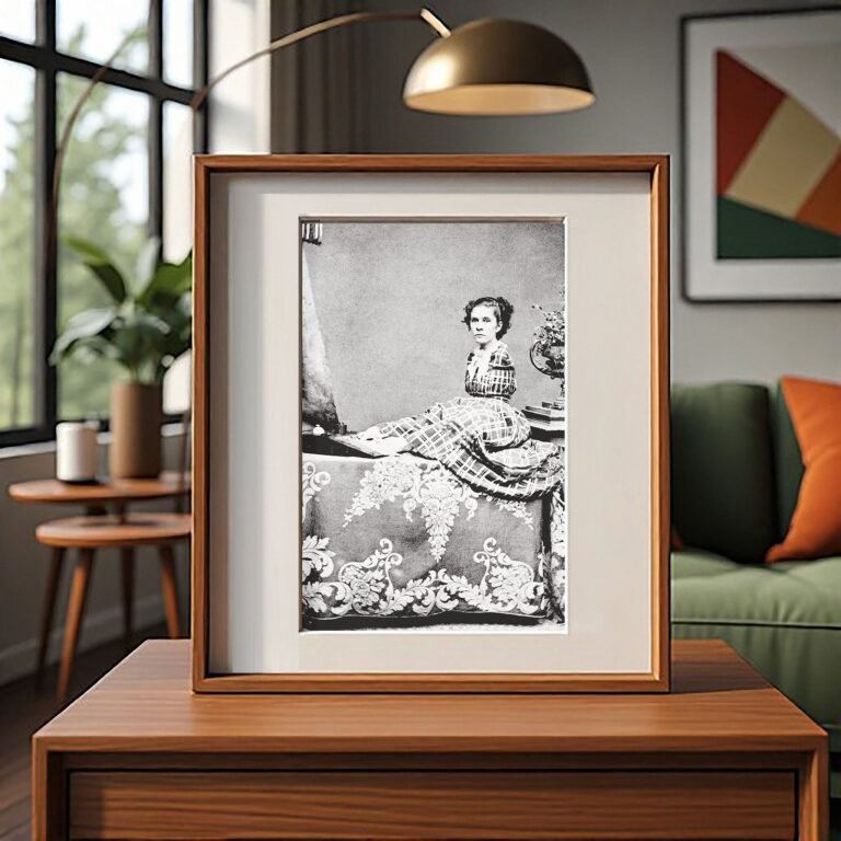 Pin-Up & Glamour Costumed Woman Seated On a Bed in Parlor-style Setting 4x6 Photo Print