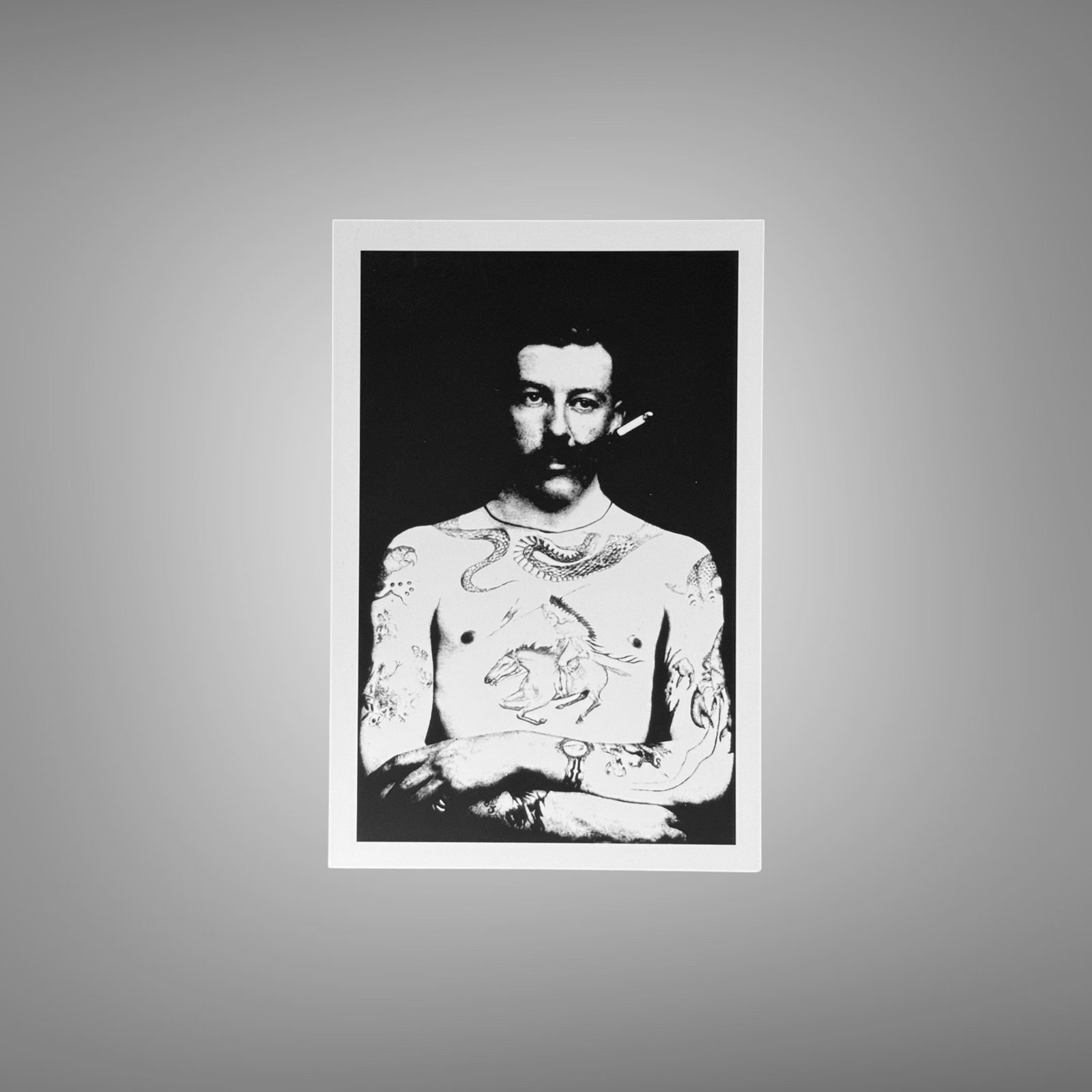 Pin-Up & Glamour Tattooed Man Portrait On a Dark Background with Folded Arms 4x6 Photo Print