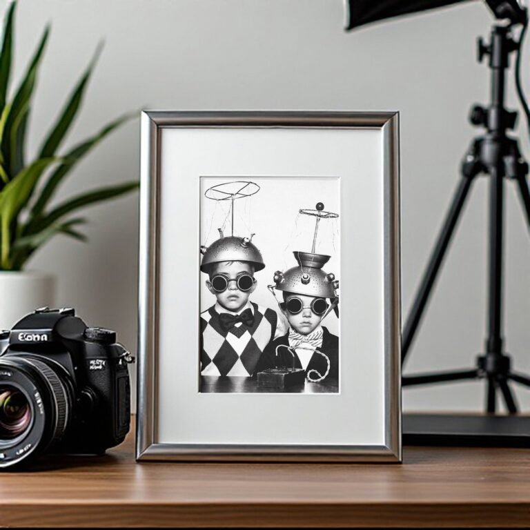 Pin-Up & Glamour Two Children in Whimsical Science-fiction Helmets and Props 4x6 Photo Print