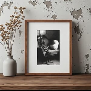 Pin-Up & Glamour Skeleton Beside Reclining Figure in a Surreal Studio Scene 4x6 Photo Print