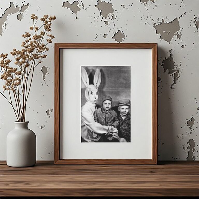 Pin-Up & Glamour Easter Bunny Costume Portrait with Two Children in a Vintage Novelty Scene 4x6 Photo Print