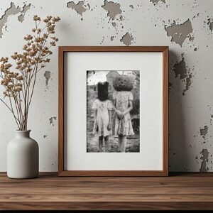 Pin-Up & Glamour Two Children Wearing Boxy Halloween Masks in an Outdoor Snapshot 4x6 Photo Print