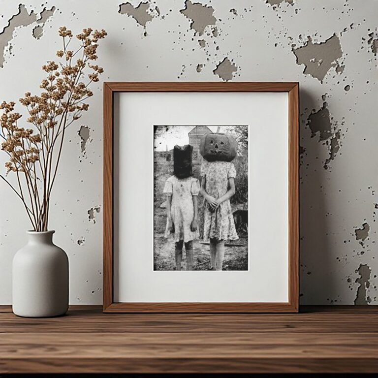 Pin-Up & Glamour Two Children Wearing Boxy Halloween Masks in an Outdoor Snapshot 4x6 Photo Print