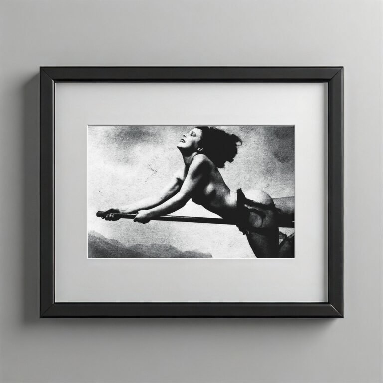 Pin-Up & Glamour Illustrated Witch-on-broom Novelty Image with Moon and Cat 4x6 Photo Print
