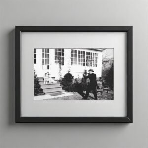 Pin-Up & Glamour Housefront Scene with Dog and People in Black-and-white Snapshot Style 4x6 Photo Print