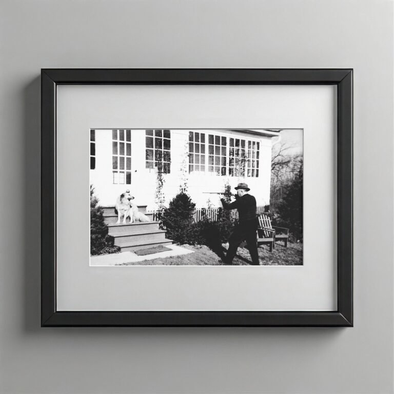 Pin-Up & Glamour Housefront Scene with Dog and People in Black-and-white Snapshot Style 4x6 Photo Print