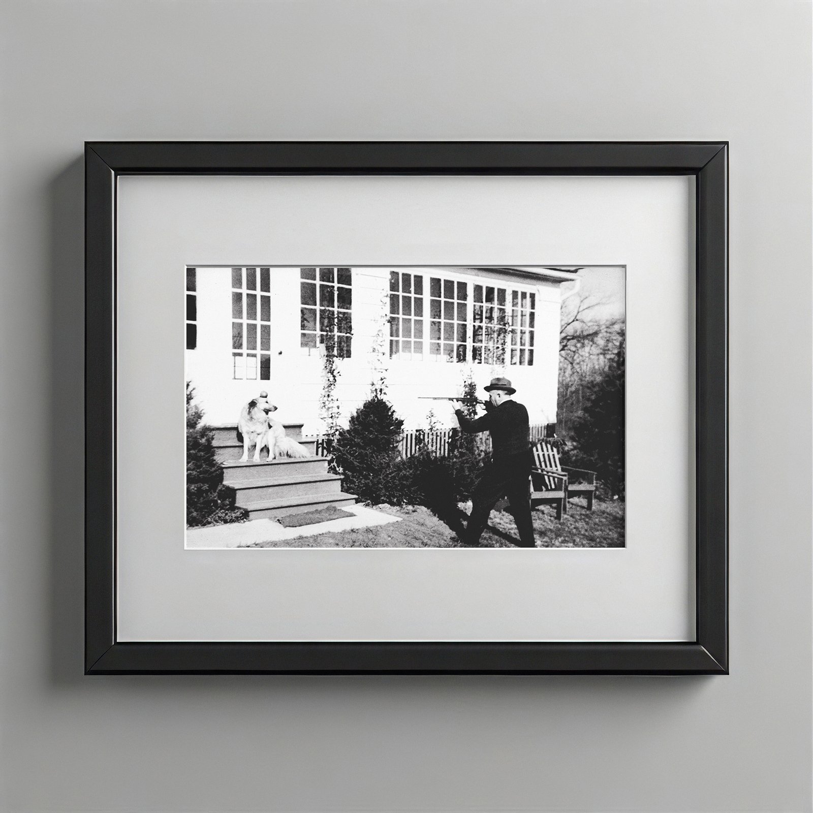 Pin-Up & Glamour Housefront Scene with Dog and People in Black-and-white Snapshot Style 4x6 Photo Print