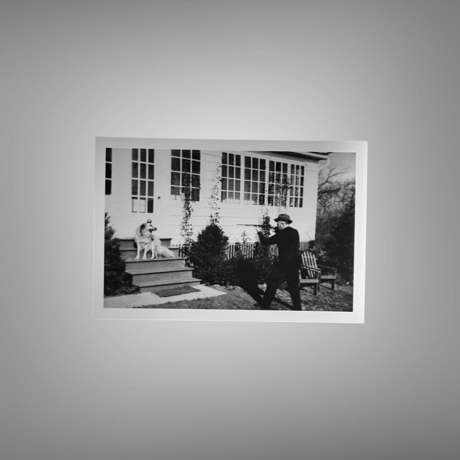 Pin-Up & Glamour Housefront Scene with Dog and People in Black-and-white Snapshot Style 4x6 Photo Print