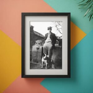Pin-Up & Glamour Man and Dog Posed Outside a Rural Building 4x6 Photo Print
