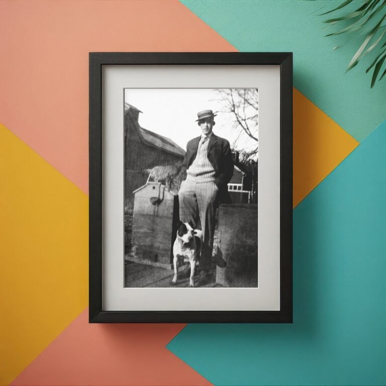 Pin-Up & Glamour Man and Dog Posed Outside a Rural Building 4x6 Photo Print