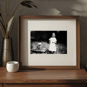 Pin-Up & Glamour Rotated Yard Portrait with Dog and Standing Figure 4x6 Photo Print