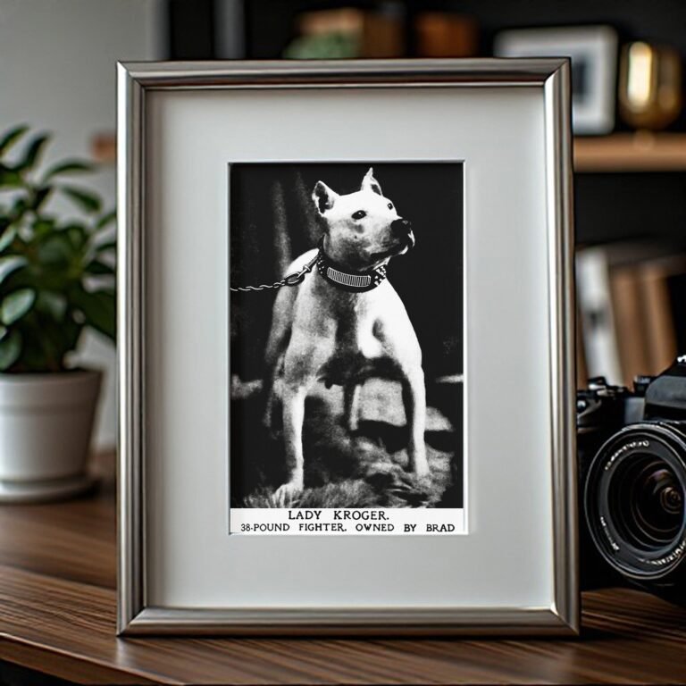 Pin-Up & Glamour Captioned Fighting Dog Portrait with Dramatic Black Background 4x6 Photo Print