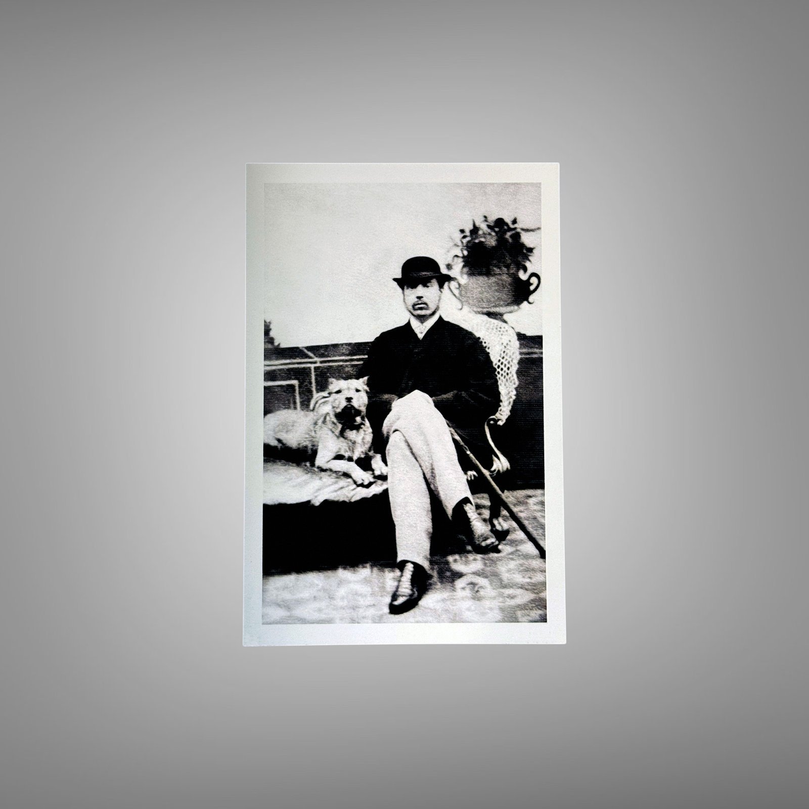 Pin-Up & Glamour Seated Man with Dog in a Formal Outdoor Portrait 4x6 Photo Print