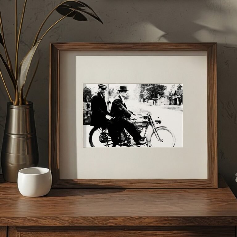 Pin-Up & Glamour Rotated Motorcycle Rider Photograph with Early Motoring Character 4x6 Photo Print